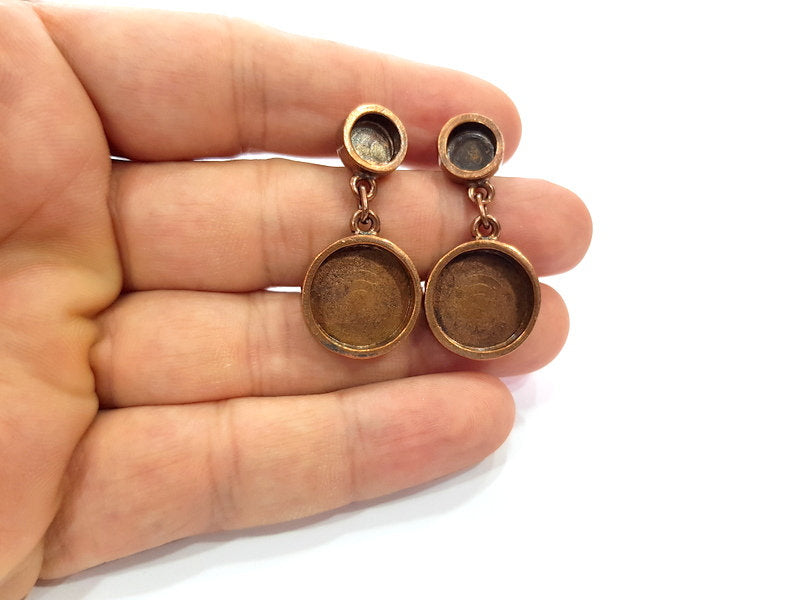 Earring Blank Base Settings Copper Resin Blank Cabochon Base inlay Blank Mountings Antique Copper Plated Brass (8+16mm blank) 1 Set  G14976