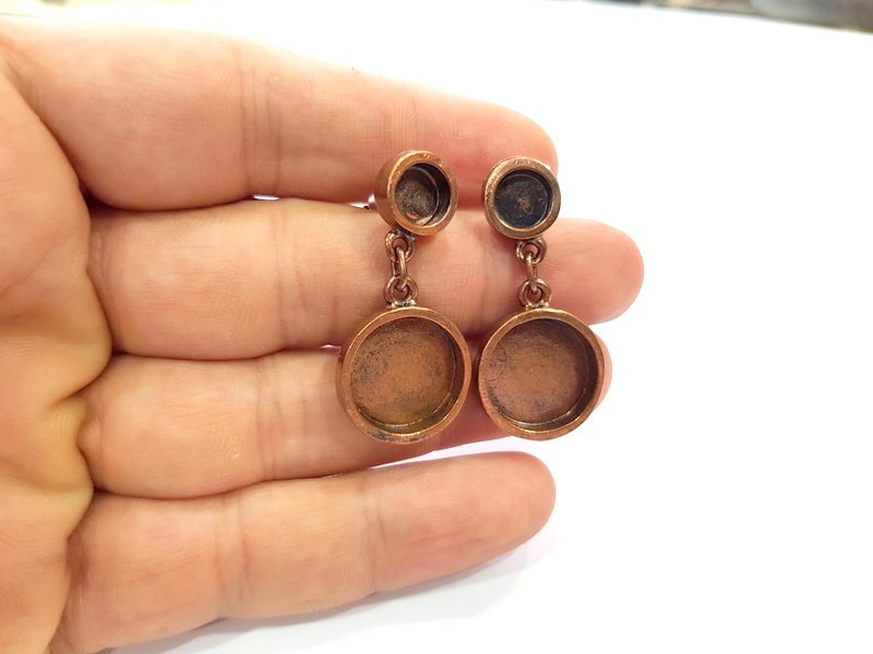 Earring Blank Base Settings Copper Resin Blank Cabochon Base inlay Blank Mountings Antique Copper Plated Brass (8+16mm blank) 1 Set  G14976