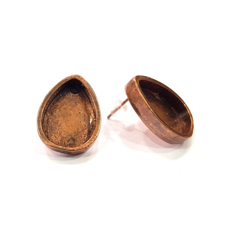 Earring Blank Base Settings Copper Resin Blank Cabochon Base inlay Blank Mountings Antique Copper Plated Brass (18x13mm blank) 1 Set  G14977
