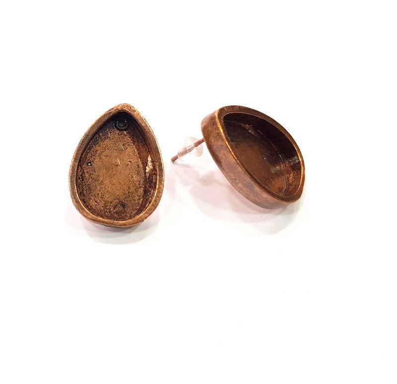 Earring Blank Base Settings Copper Resin Blank Cabochon Base inlay Blank Mountings Antique Copper Plated Brass (18x13mm blank) 1 Set  G14977