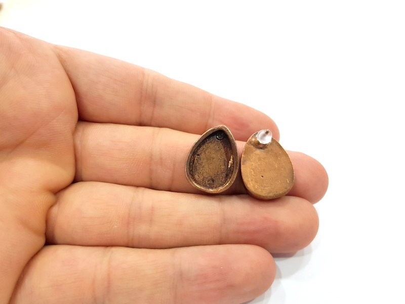 Earring Blank Base Settings Copper Resin Blank Cabochon Base inlay Blank Mountings Antique Copper Plated Brass (18x13mm blank) 1 Set  G14977