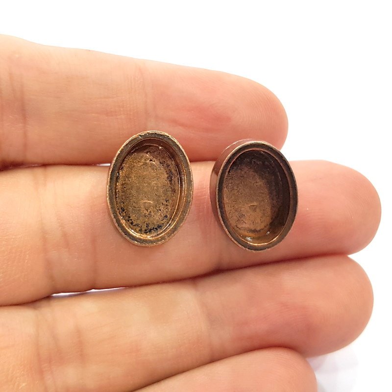 Earring Blank Base Settings Copper Resin Blank Cabochon Base inlay Blank Mountings Antique Copper Plated Brass (14x10mm blank) 1 Set  G14966