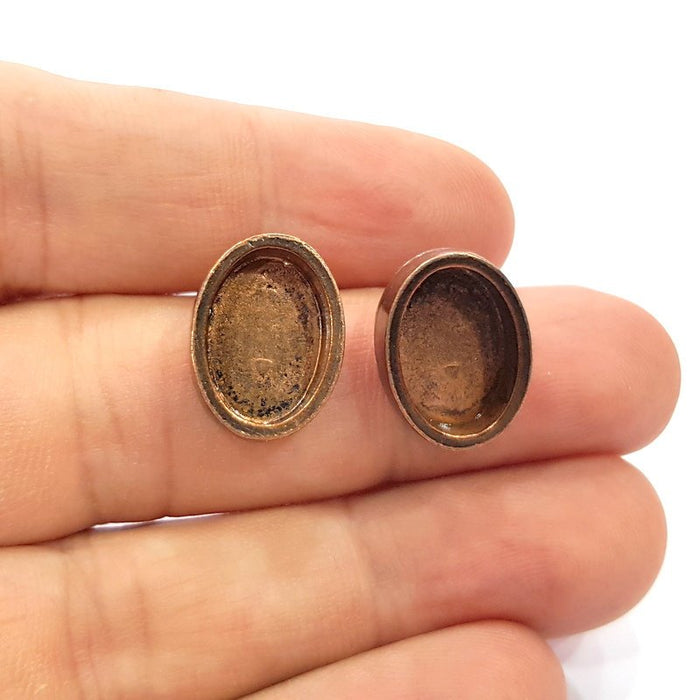 Earring Blank Base Settings Copper Resin Blank Cabochon Base inlay Blank Mountings Antique Copper Plated Brass (14x10mm blank) 1 Set  G14966