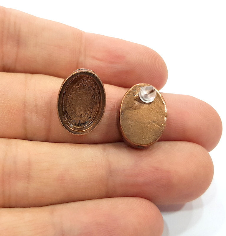 Earring Blank Base Settings Copper Resin Blank Cabochon Base inlay Blank Mountings Antique Copper Plated Brass (14x10mm blank) 1 Set  G14966