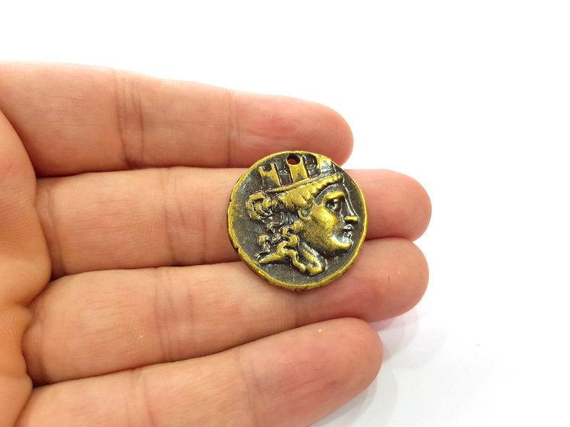 2 Antique Coin Charm Antique Bronze Charm Antique Bronze Plated Metal  (28mm) G14979