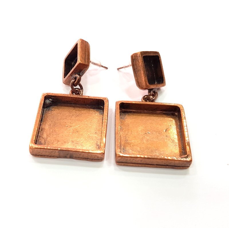 Earring Blank Base Settings Copper Resin Blank Cabochon Base inlay Blank Mountings Antique Copper Plated Brass (10+20mm blank) 1 Set  G14981
