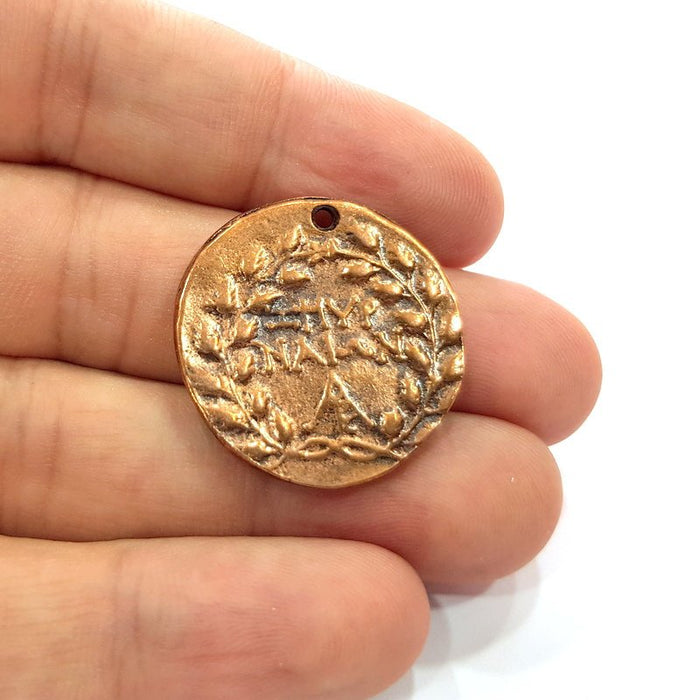 2 Copper Coin Charm Antique Copper Charm Antique Copper Plated Metal  (28mm) G14984