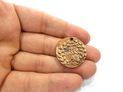 2 Copper Coin Charm Antique Copper Charm Antique Copper Plated Metal  (28mm) G14984