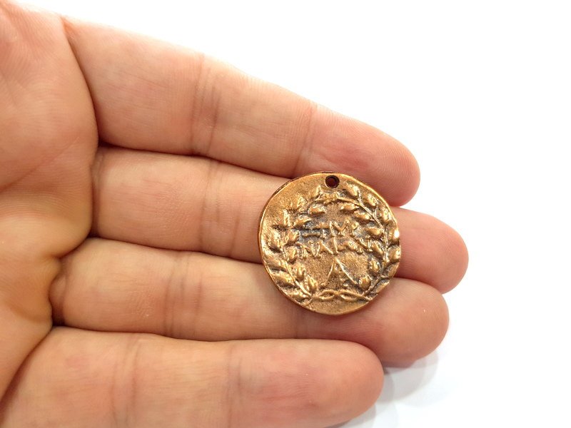 2 Copper Coin Charm Antique Copper Charm Antique Copper Plated Metal  (28mm) G14984