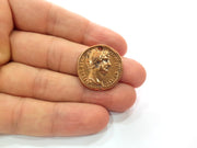 2 Copper Coin Charm Antique Copper Charm Antique Copper Plated Metal  (25mm) G14985