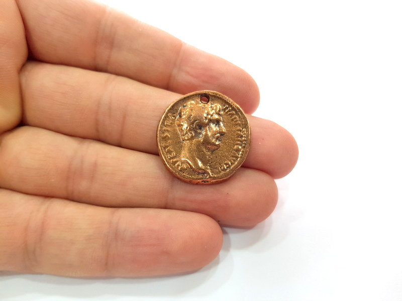 2 Copper Coin Charm Antique Copper Charm Antique Copper Plated Metal  (25mm) G14985