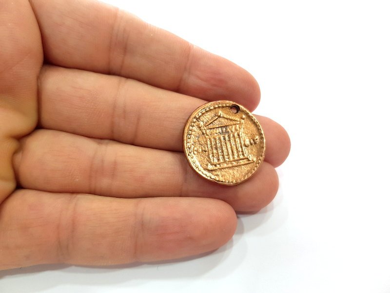 2 Copper Coin Charm Antique Copper Charm Antique Copper Plated Metal  (25mm) G14985