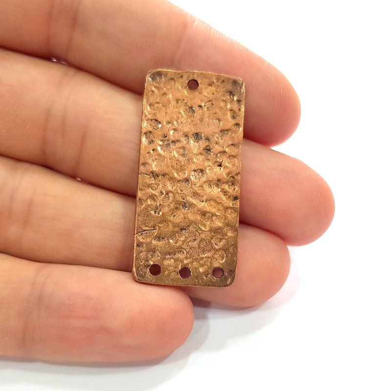 2 Hammered Rectangle Connector Charm Antique Copper Connector Charm Antique Copper Plated Metal (39x18mm) G14986