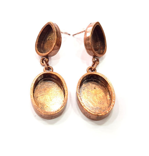 Earring Blank Base Settings Copper Resin Blank Cabochon Base inlay Mountings Antique Copper Plated Brass (18x13+14x10mm blank) 1 Set  G14987