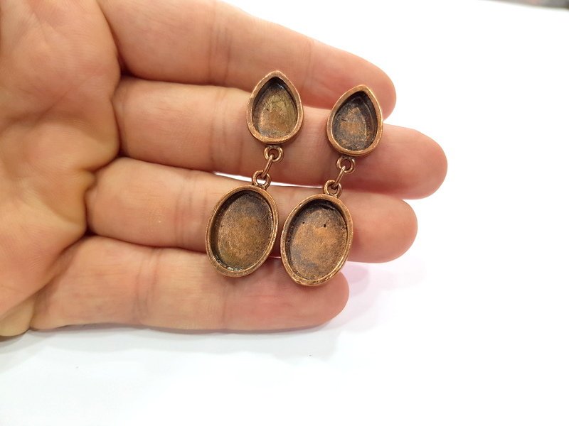 Earring Blank Base Settings Copper Resin Blank Cabochon Base inlay Mountings Antique Copper Plated Brass (18x13+14x10mm blank) 1 Set  G14987