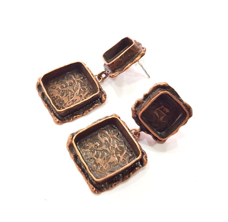 Earring Blank Base Settings Copper Resin Blank Cabochon Base inlay Mountings Antique Copper Plated Brass (10mm+14mm blank) 1 Set G14988
