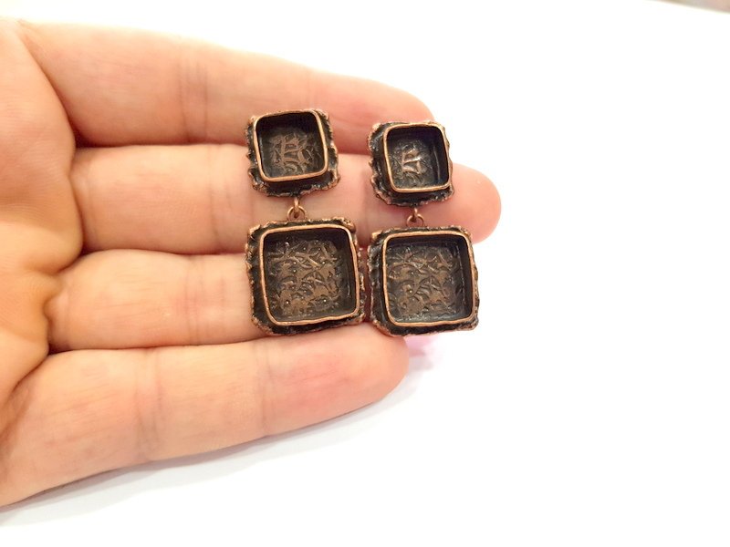 Earring Blank Base Settings Copper Resin Blank Cabochon Base inlay Mountings Antique Copper Plated Brass (10mm+14mm blank) 1 Set G14988