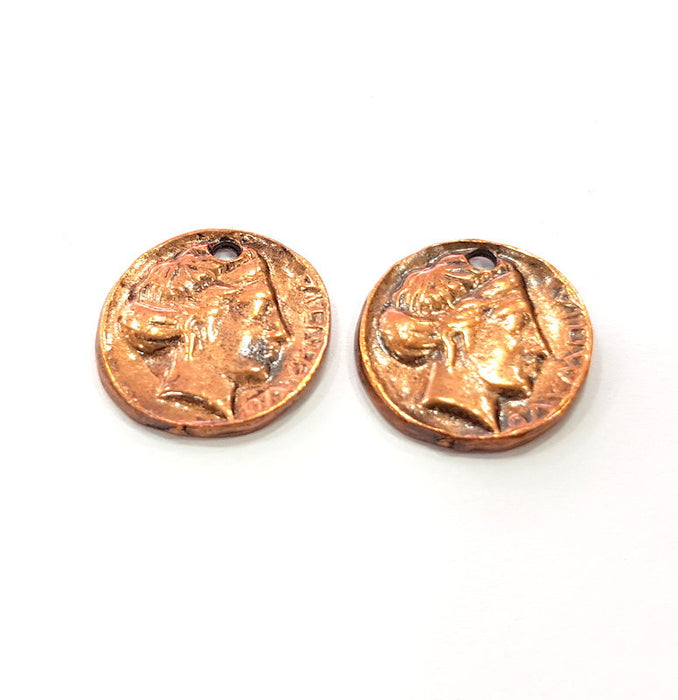 5 Copper Coin Charm Antique Copper Charm Antique Copper Plated Metal  (18mm) G14990