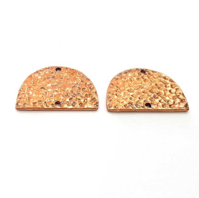 2 Hammered Semi Circle Connector Charm Half Moon Charm Antique Copper Connector Charm Antique Copper Plated Metal (30x20mm) G14991