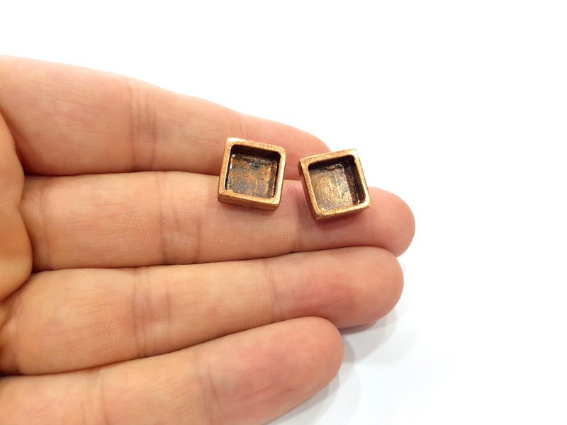 Earring Blank Base Settings Copper Resin Blank Cabochon Base inlay Blank Mountings Antique Copper Plated Brass (10mm blank) 1 Set  G14992