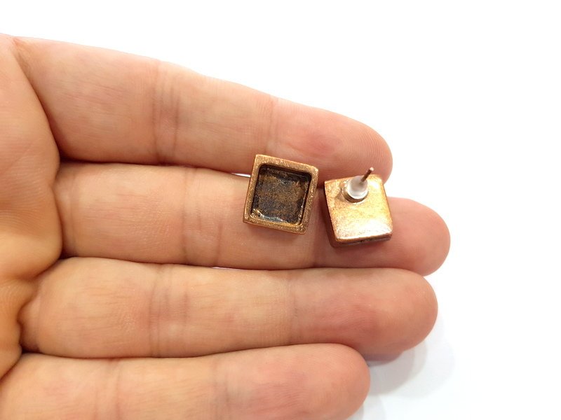 Earring Blank Base Settings Copper Resin Blank Cabochon Base inlay Blank Mountings Antique Copper Plated Brass (10mm blank) 1 Set  G14992