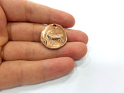 2 Copper Coin Charm Antique Copper Charm Antique Copper Plated Metal  (25mm) G15000