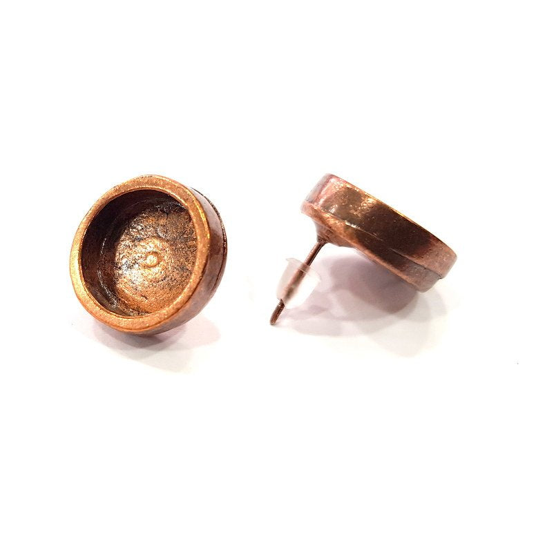 Earring Blank Base Settings Copper Resin Blank Cabochon Base inlay Blank Mountings Antique Copper Plated Brass (12mm blank) 1 Set  G15003
