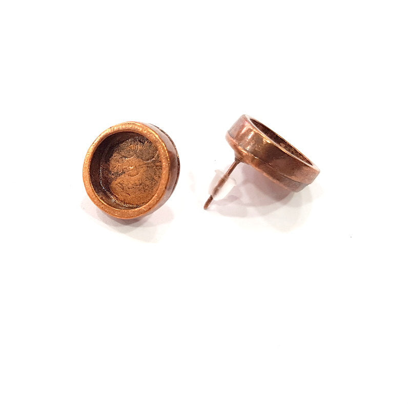 Earring Blank Base Settings Copper Resin Blank Cabochon Base inlay Blank Mountings Antique Copper Plated Brass (12mm blank) 1 Set  G15003