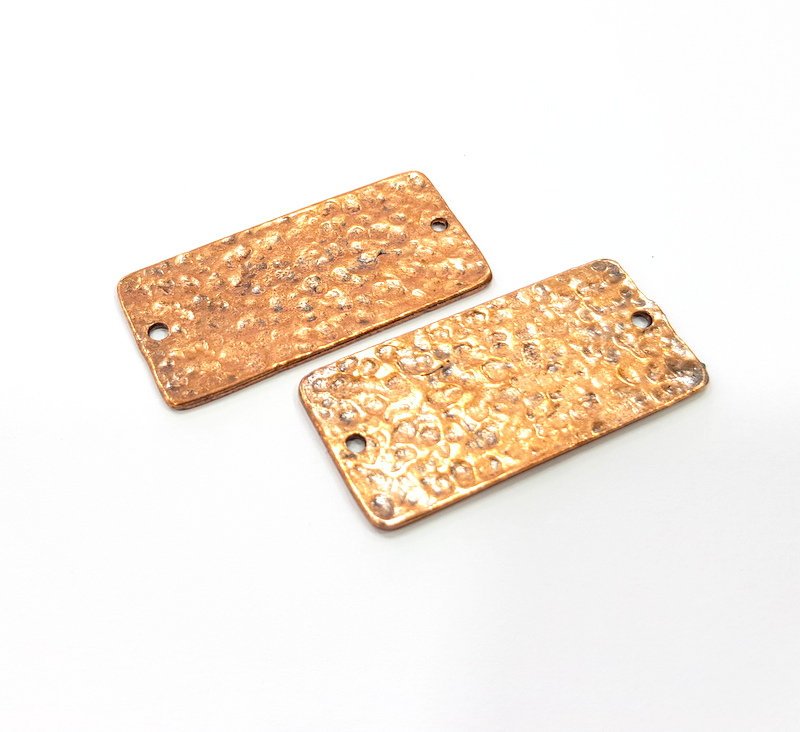 2 Hammered Rectangle Connector Charm Antique Copper Connector Charm Antique Copper Plated Metal (39x18mm) G15004
