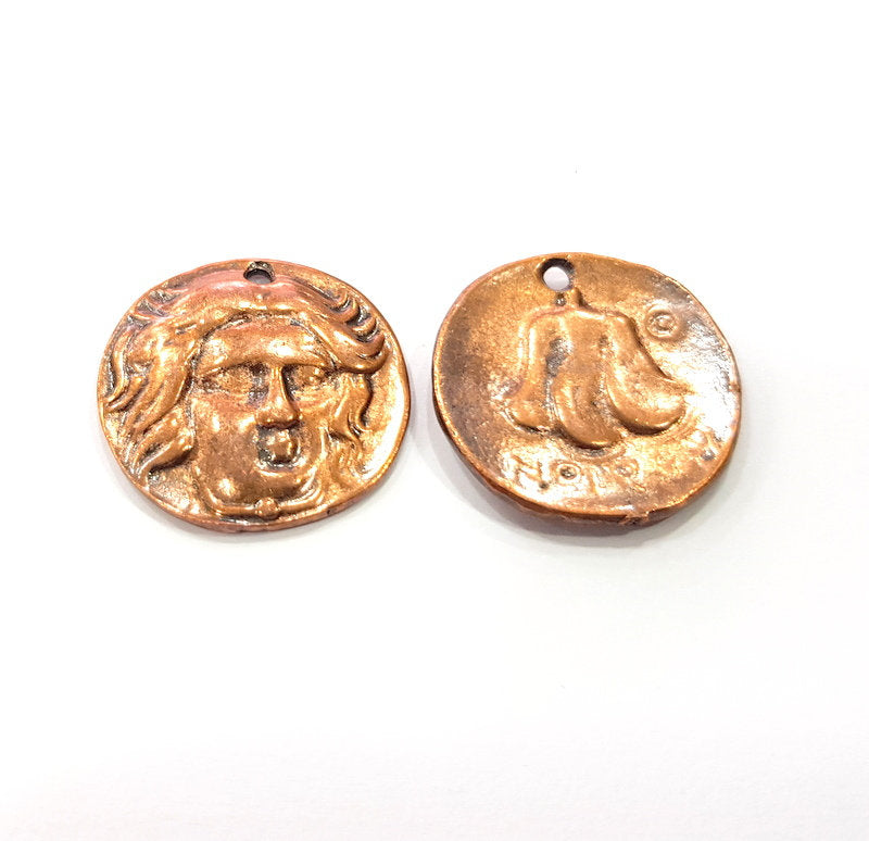 2 Copper Coin Charm Antique Copper Charm Antique Copper Plated Metal  (24mm) G15007