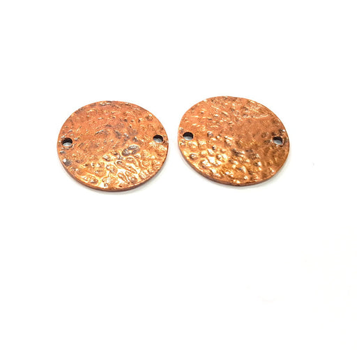 5 Hammered Round Connector Charm Charm Antique Copper Plated Metal (20mm) G15018