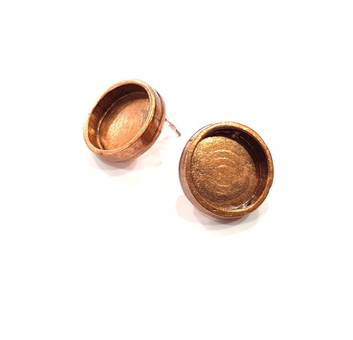Earring Blank Base Settings Copper Resin Blank Cabochon Base inlay Blank Mountings Antique Copper Plated Brass (16mm blank) 1 Set  G15021