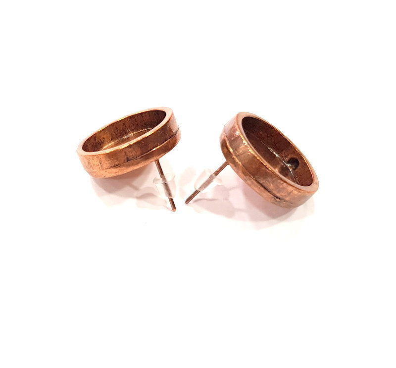 Earring Blank Base Settings Copper Resin Blank Cabochon Base inlay Blank Mountings Antique Copper Plated Brass (16mm blank) 1 Set  G15021