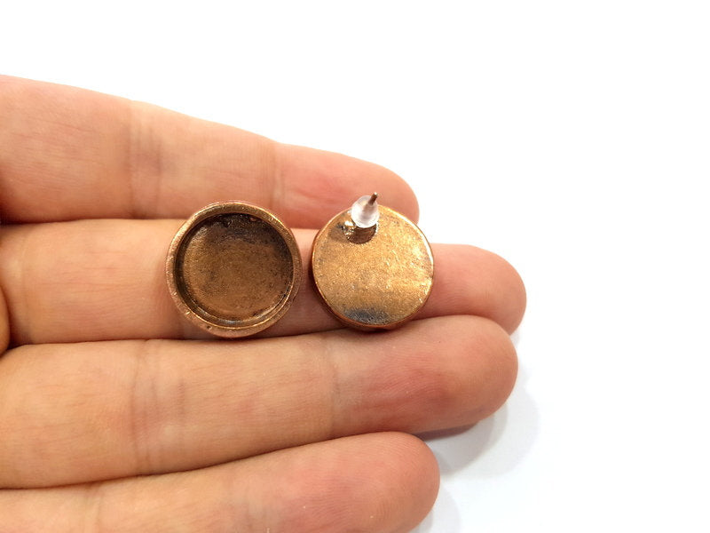 Earring Blank Base Settings Copper Resin Blank Cabochon Base inlay Blank Mountings Antique Copper Plated Brass (16mm blank) 1 Set  G15021