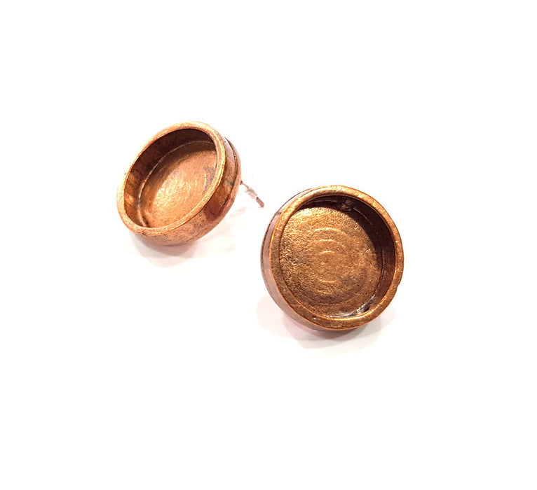 Earring Blank Base Settings Copper Resin Blank Cabochon Base inlay Blank Mountings Antique Copper Plated Brass (16mm blank) 1 Set  G15021