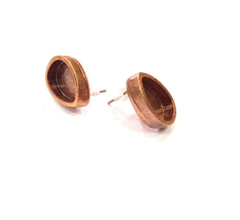 Earring Blank Base Settings Copper Resin Blank Cabochon Base inlay Blank Mountings Antique Copper Plated Brass (14x10mm blank) 1 Set  G15024