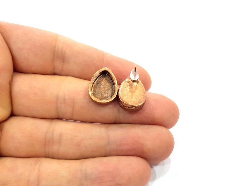 Earring Blank Base Settings Copper Resin Blank Cabochon Base inlay Blank Mountings Antique Copper Plated Brass (14x10mm blank) 1 Set  G15024