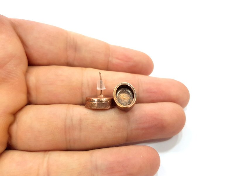 Earring Blank Base Settings Copper Resin Blank Cabochon Base inlay Blank Mountings Antique Copper Plated Brass (10x8mm blank) 1 Set  G15029