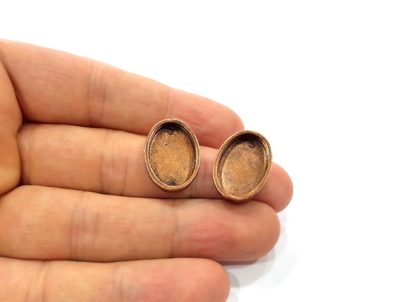 Earring Blank Base Settings Copper Resin Blank Cabochon Base inlay Blank Mountings Antique Copper Plated Brass (18x13mm blank) 1 Set  G15055
