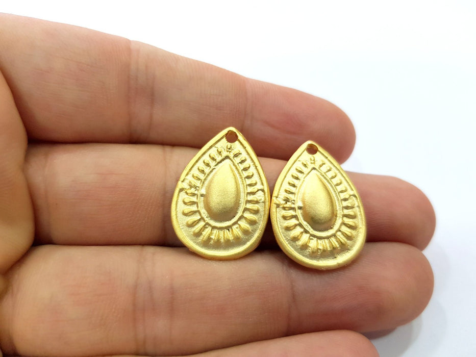 2 Drop Charms Gold Charm Gold Plated Charms  (25x18 mm)  G15091