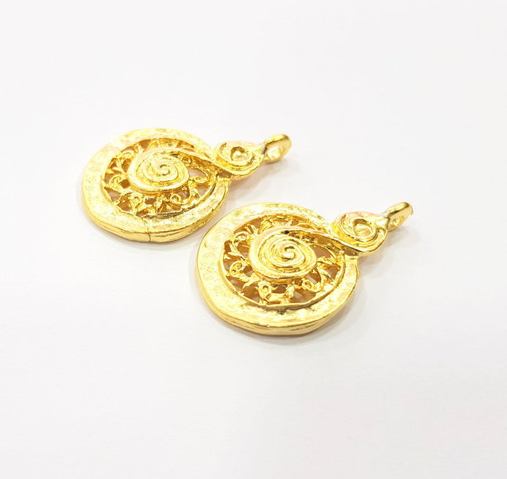 2 Spiral Charms Gold Charms Gold Plated Charms  (27x18 mm)  G15107