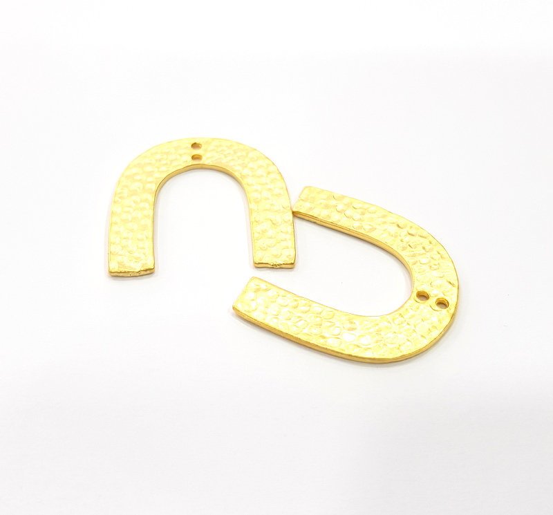 2 Hammered U Charms Gold Charms Gold Plated Charms  (30x20 mm)  G15110