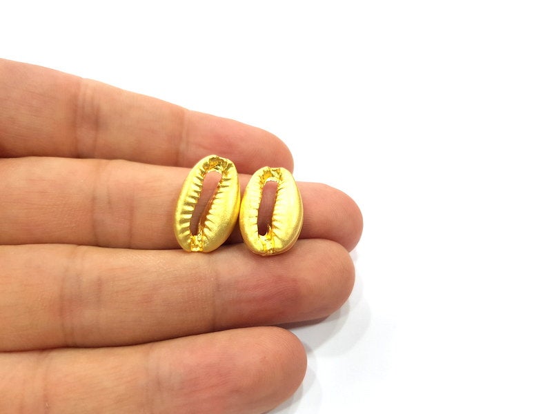 2 Cowrie Shell Charms Gold Charms Gold Plated Shell Charms (19x12mm)  G15112