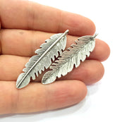 2 Feather Charm Silver Charm Antique Silver Plated Metal (50x13 mm)  G15229