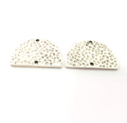 2 Hammered Semi Circle Charm Half Moon Connector Antique Silver Plated Metal (30x20 mm)  G15230