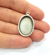 2 Silver Base Blank inlay Blank Pendant Base Resin Blank Mosaic Mountings Antique Silver Plated Metal (25x18 mm oval blank )  G15231