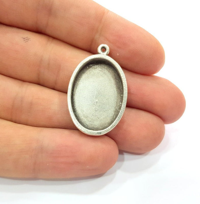 2 Silver Base Blank inlay Blank Pendant Base Resin Blank Mosaic Mountings Antique Silver Plated Metal (25x18 mm oval blank )  G15231