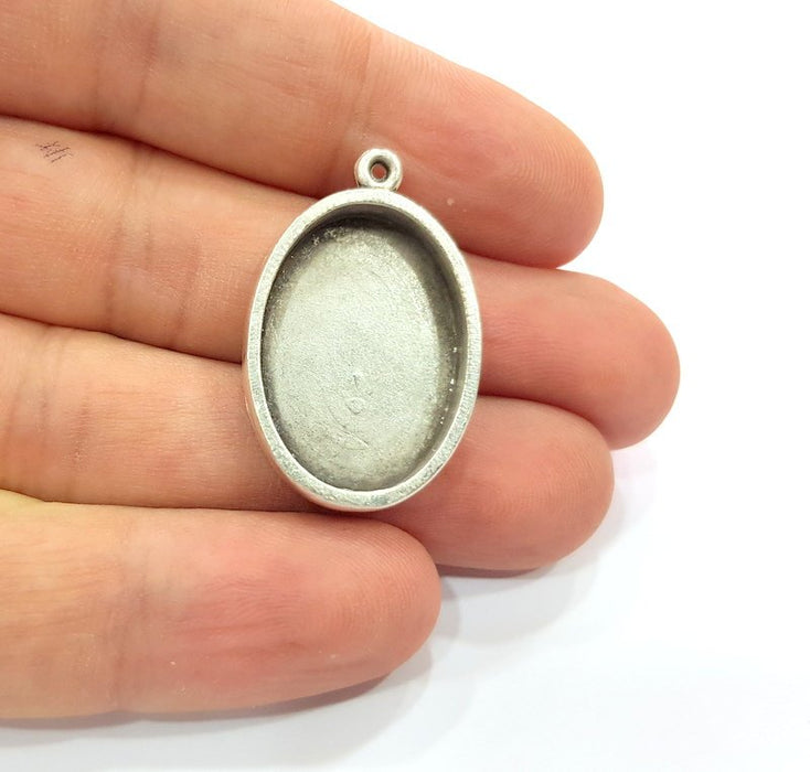 2 Silver Base Blank inlay Blank Pendant Base Resin Blank Mosaic Mountings Antique Silver Plated Metal (25x18 mm oval blank )  G15231