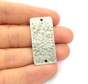 2 Hammered Rectangle Connector Charm Antique Silver Plated Metal (40x18 mm)  G15235