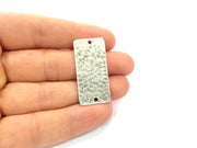 2 Hammered Rectangle Connector Charm Antique Silver Plated Metal (40x18 mm)  G15235
